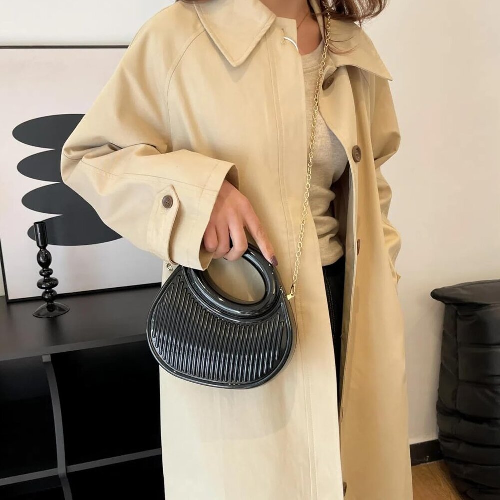 Women's Black Moon Shaped Cute Small Evening Clutch Crossbody Trendy Handbag